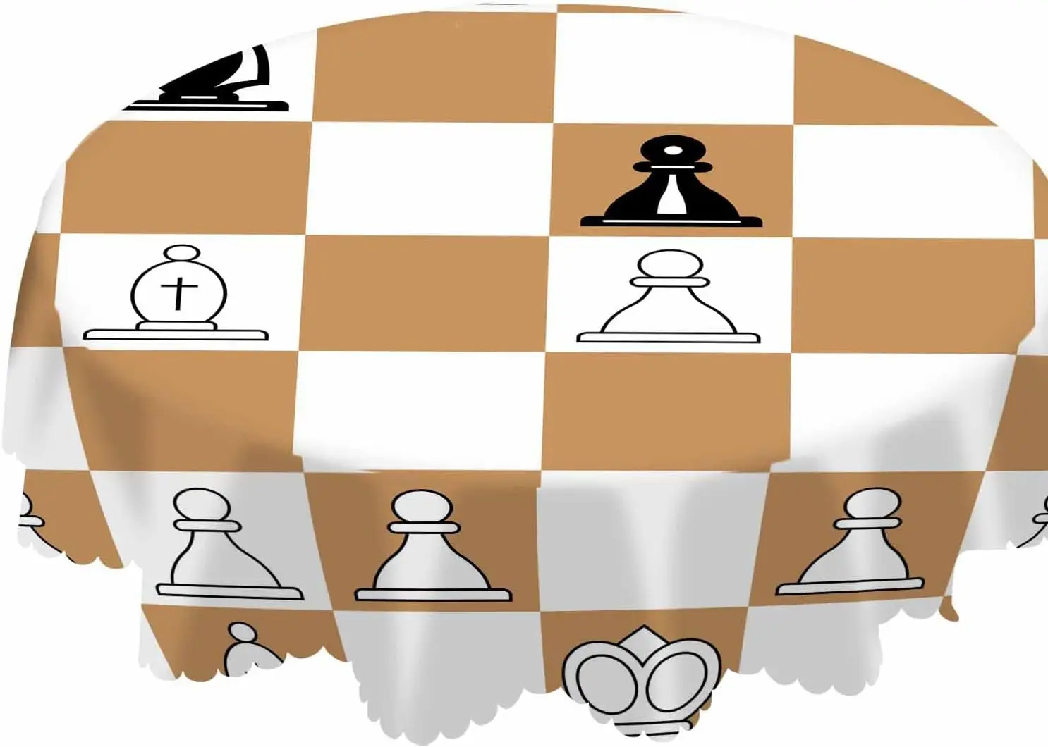 

Brown Chessboard Table Cloth King Queen Horse Role Chess Game Round Tablecloth 60 Inch for Dining Room, Party, Banquet