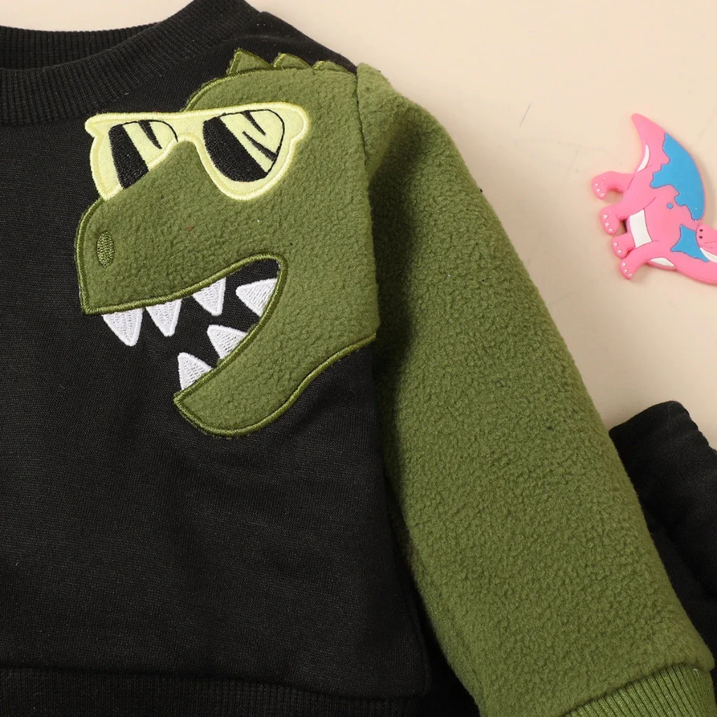 3-24 Months Baby Boy Clothes Set Long Sleeves Dinosaur Print Black Sweater+Pants 2PCS Clothing Autumn Winter Toddler Boy Outfit