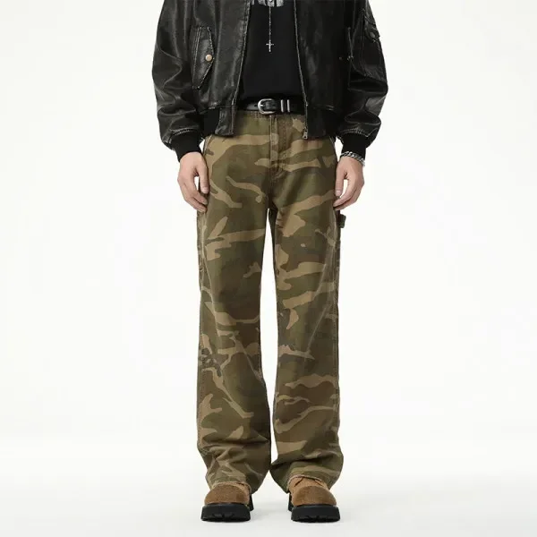 Pantalon de moto pour hommes, Streetwear, mode Hip Hop, ample, décontracté, Camouflage, pur coton, Denim, Cargo