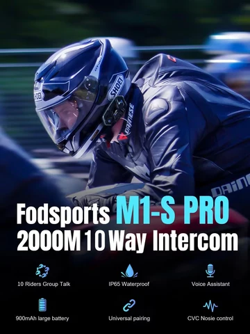 Fodsports M1-S Pro Мотогарнитура на шлем,шлем bluetooth переговорное устройство, водонепроницаемая мотогарнитура,10 всадников 2000 Мотогарнитура,Поделиться музыкой,Русские голосовые подсказки