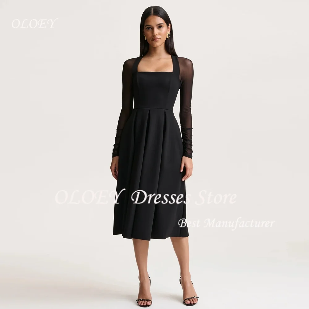 

OLOEY Black Simple Evening Dresses Long Sleeves Vestidos De Fiesta Strapless Customized Dress for Special Occasions 2026