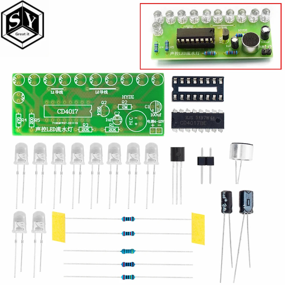 Voice activated LED Water Light Kit CD4017 Lantern Control Fun Electronic Production Teaching Training Diy Electronic Kit Module