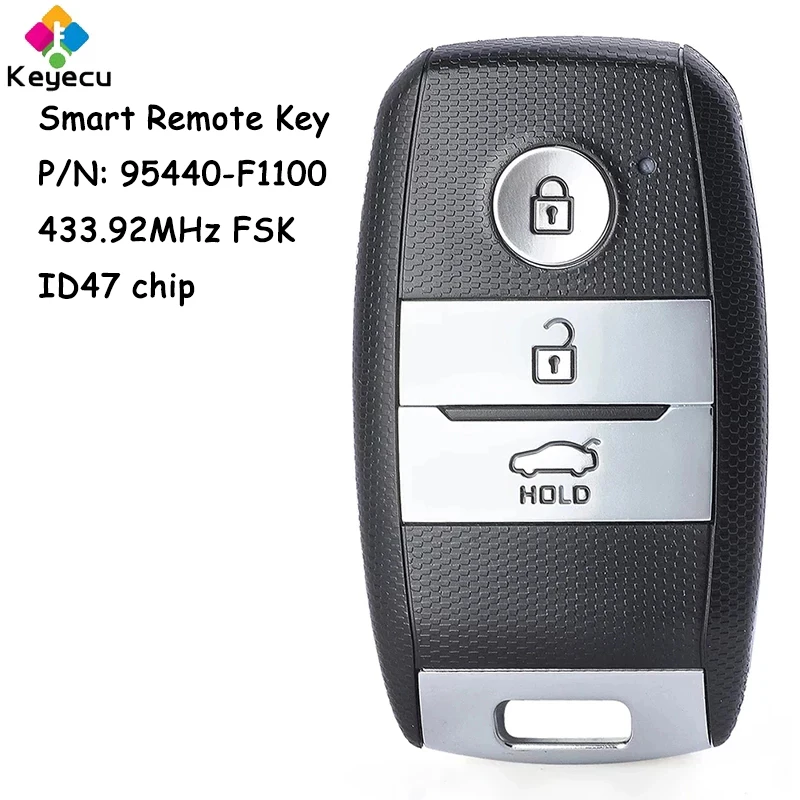 KEYECU Keyless Go Smart Remote Control Key With 3 Buttons 433.92MHz ID47 Chip for Kia Sportage 2018 2019 Fob P/N: 95440-F1100