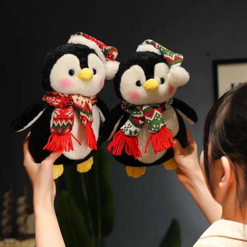 Cute Penguin Wear Christmas Hat Plush Toys Kawaii Soft Stuffed Animals Plushies Doll Christmas Party Decor Children Xmas Gift