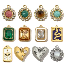 3pcs/Lot French Geometric Eye Stainless Steel Necklace Pendant Women Heart Snake Diy Charm Natural Stone Flower Jewelry