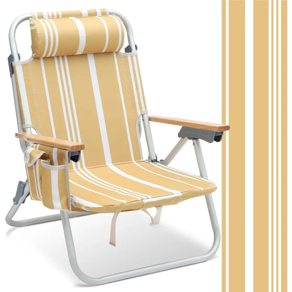 

Aluminum Beach Chair for Adults with 5-Position Classic Lay Flat, Lightweight Folding Backpack Beach Chair with 2 Cooler Bag, T