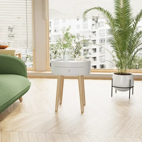 Custom Hot Wooden Furniture Round Coffee Table With Storage, Bedroom Bedside Table, Suitable For Living Room Bedroom Balcony.