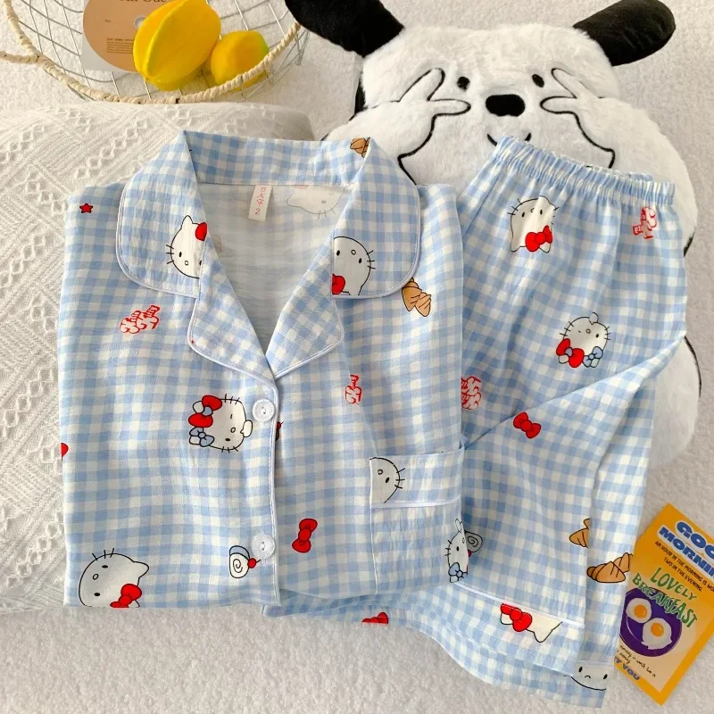 

Hello Kitty spring and summer new pajamas women, cartoon cute short-sleeved shorts two-piece set, Hello Kitty loungewear