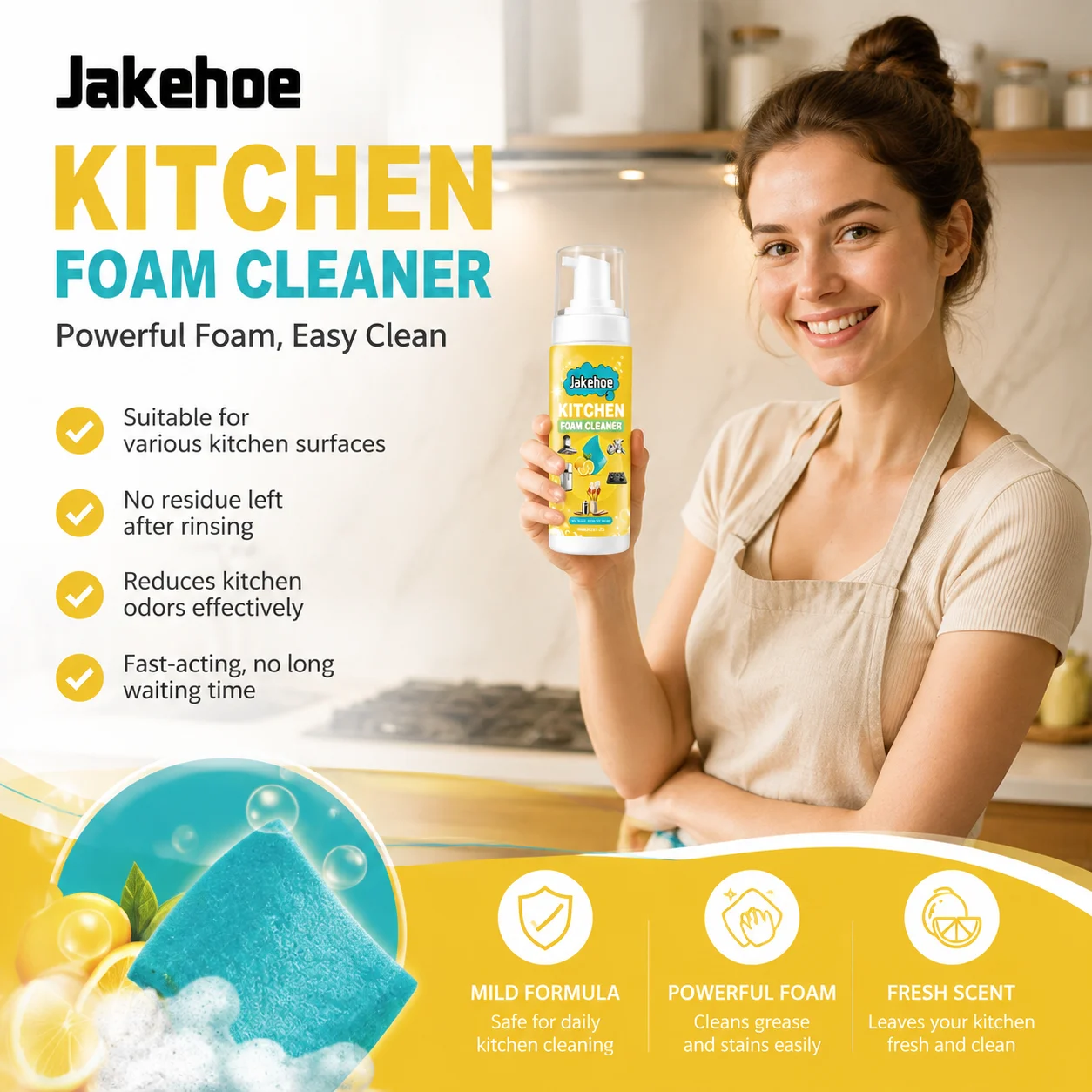 Jakehoe Kitchen Foam Cleaner Stubborn Stain Cleaner Powerful Kitchen Degreaser Cleaning Products for Home Kitchen Grease Remover