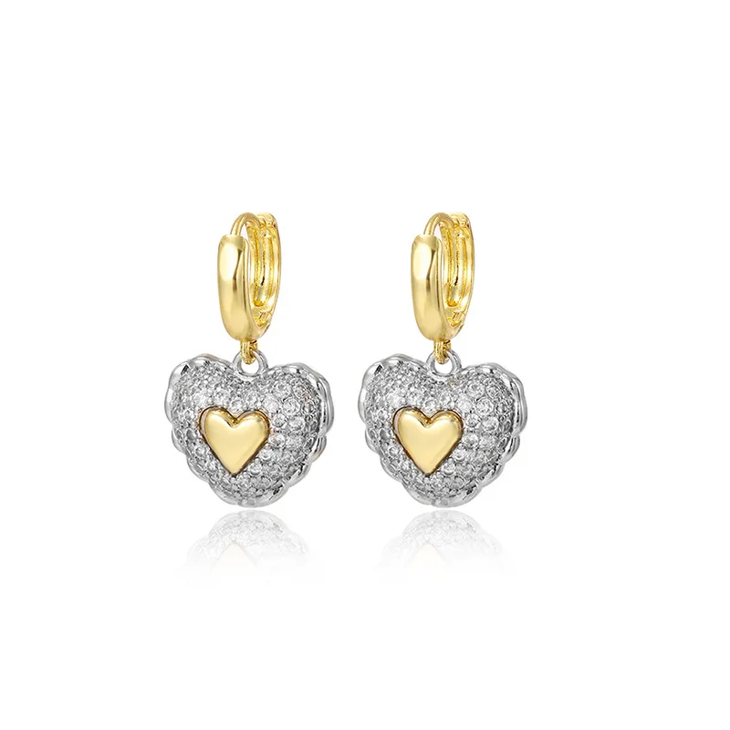 1Pair of European and American personality boasting two-color love earrings, earrings, jewelry temperament, daily wear by women