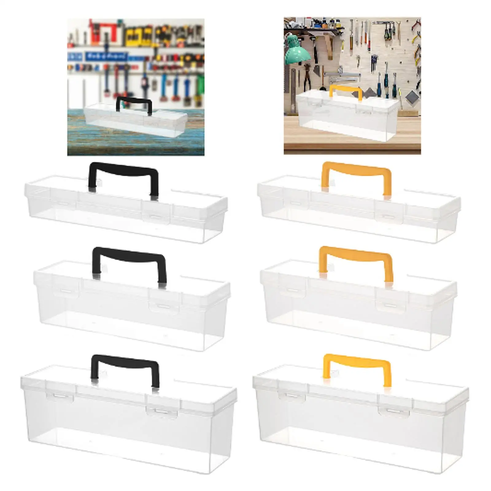 Clear Tool Box with Handle Bin Household Portable Carrier Container Case Storage Organizer for Repair Tool Hardware Travel