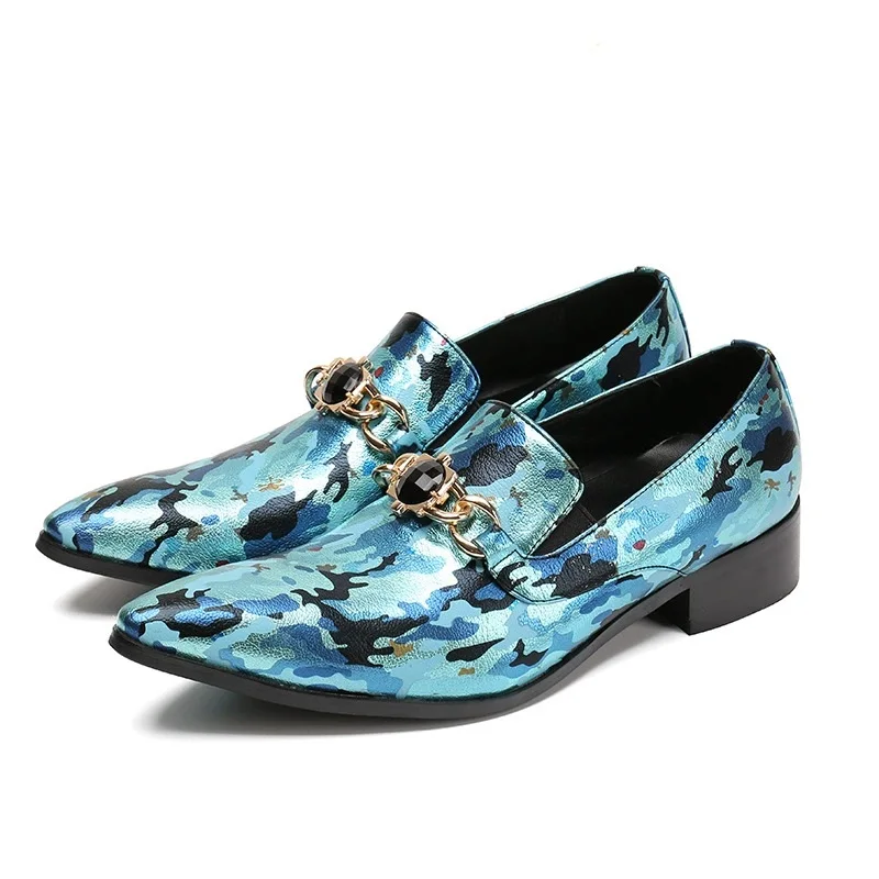 

Italian Style Mixed Color Genuine Leather Dress Shoes for Men Metal Chain Decor Business Formal Dress Shoes Male Outside Loafers