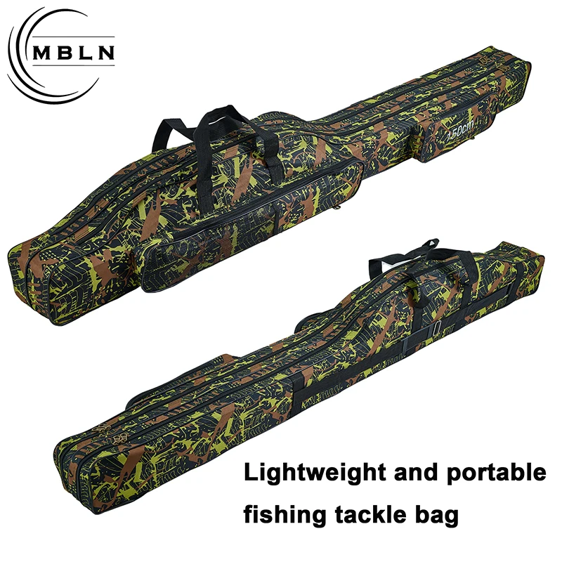 1pc MBLN 150cm 2-Layer Foldable Fishing Rod Bag Large Capacity, Durable Zipper, Soft Tackle Storage, Shoulder & Hand Carry