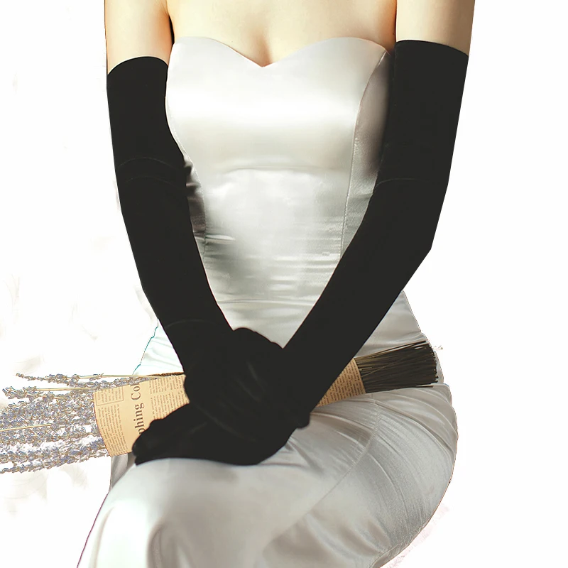 Wedding Bridal Long Opera Handschuh Black Gloves for Apparel Velvet Finger Brides Bridesmaid Gloves image 6