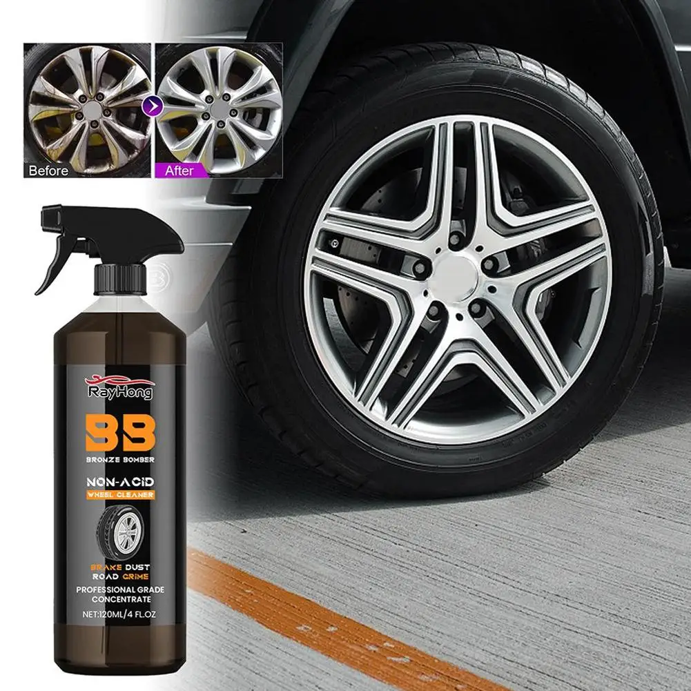 Poderoso limpador de rodas para carro, detalhando a borda, lavagem do pneu, pulverizador de limpeza, bombardeiro do freio, 120ml