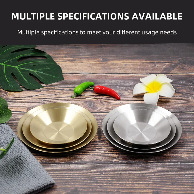 304 Stainless Steel Round Golden Plate Household Snack Soy Sauce Hot Pot Seasoning Dish Dipping Sauce Dish