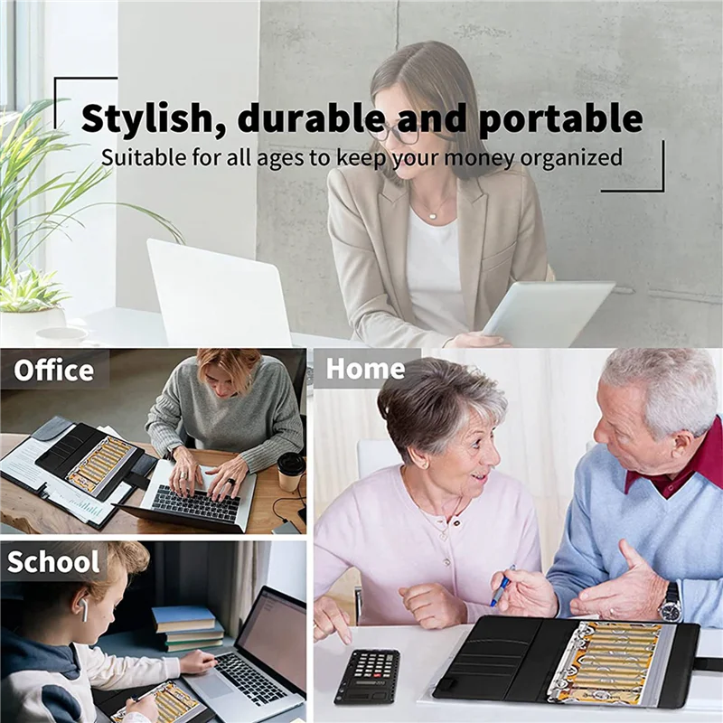 

ABTO-A6 Budget Binder, With Zipper Envelopes,Calculator And Card,PU Money Saving Organizer For Cash Stuffing Envelopes Binder