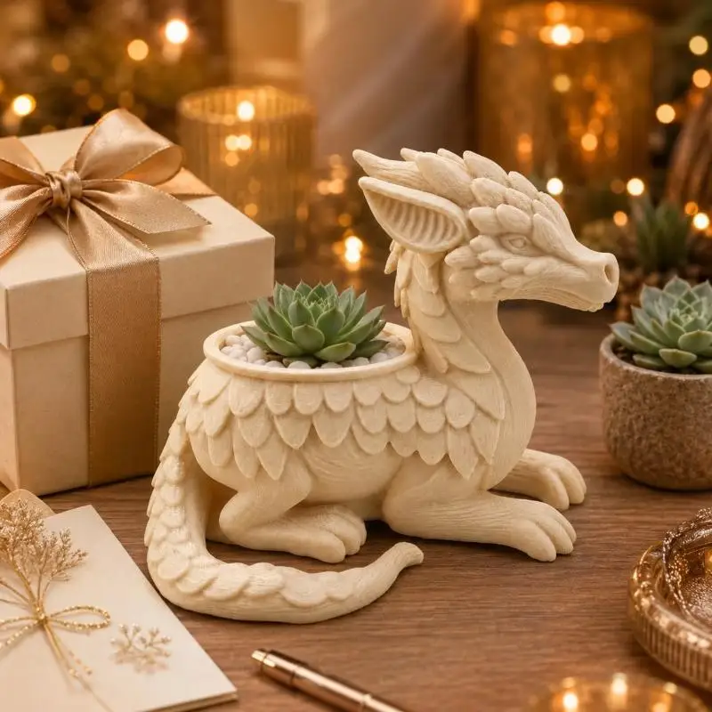 3D Printed Dragon Planter Pot & Vase Plastic Flower Pot, Lightweight Desk Decor Bookshelf Display - Gift Home Office Organizer