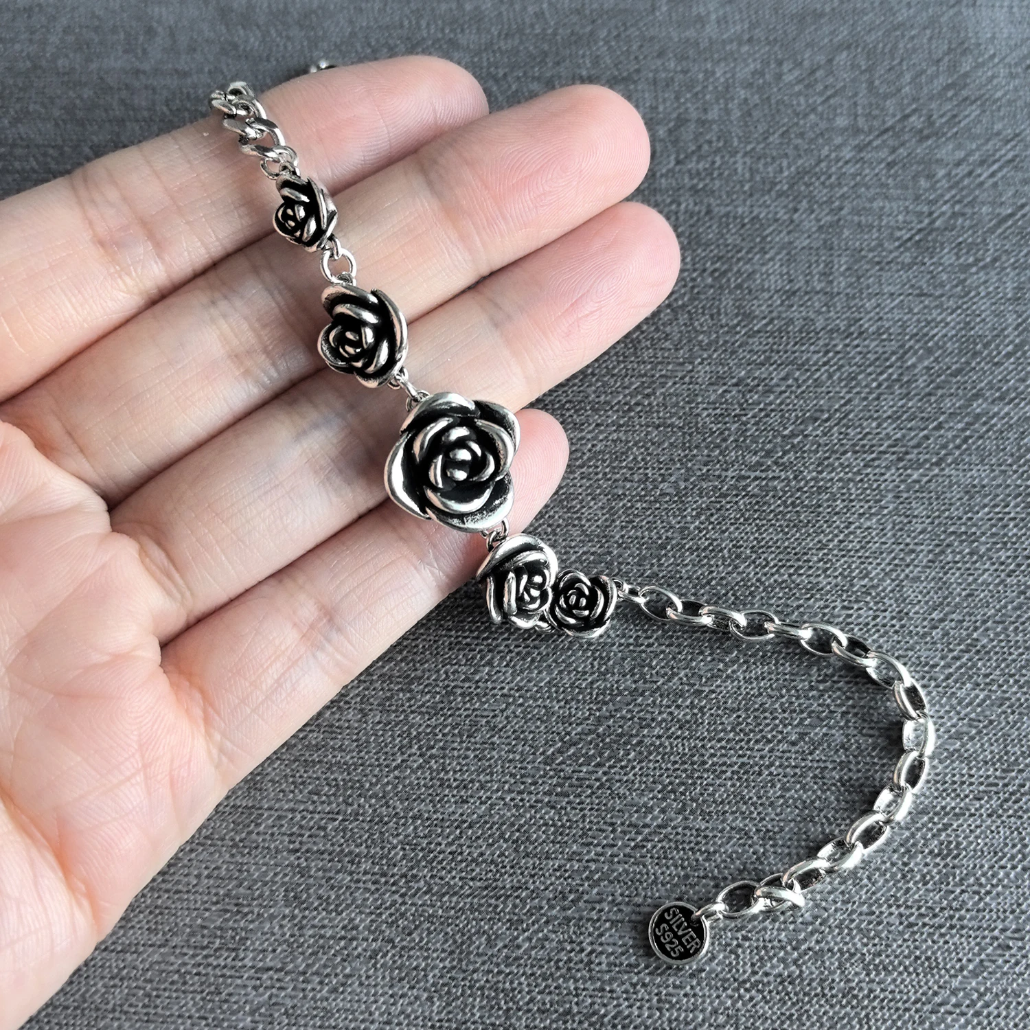 925 Sterling Silver Bracelet Rose Flower Linked Vintage Punk Adjustable Chain For Woman Girl Jewelry Gift Dropship Wholesale