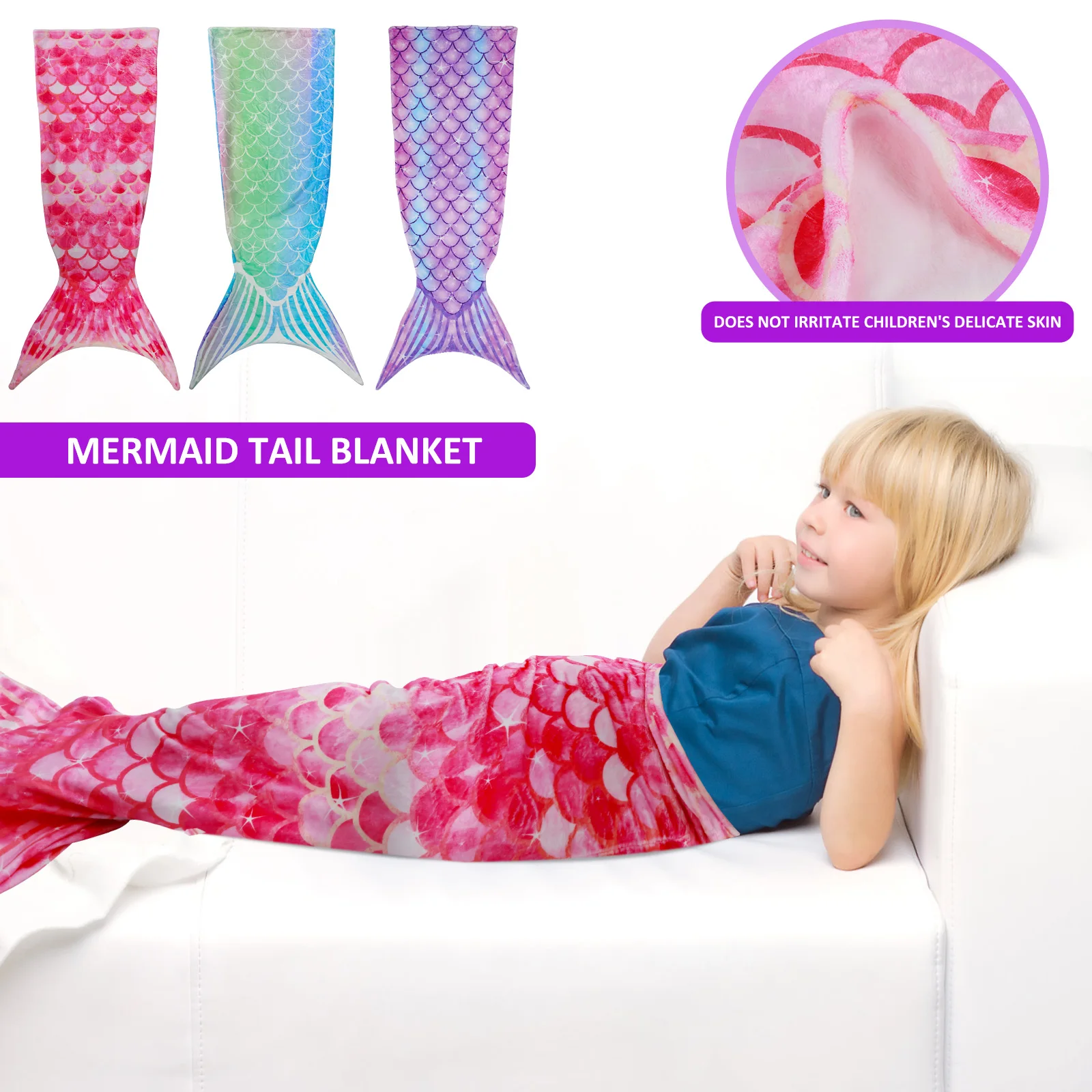 Flannel Mermaid Blanket Mermaid Tail Sleeping Bag Adult Children Universal Mermaid Tail Blanket Soft Fish Scale Snuggle Blanket