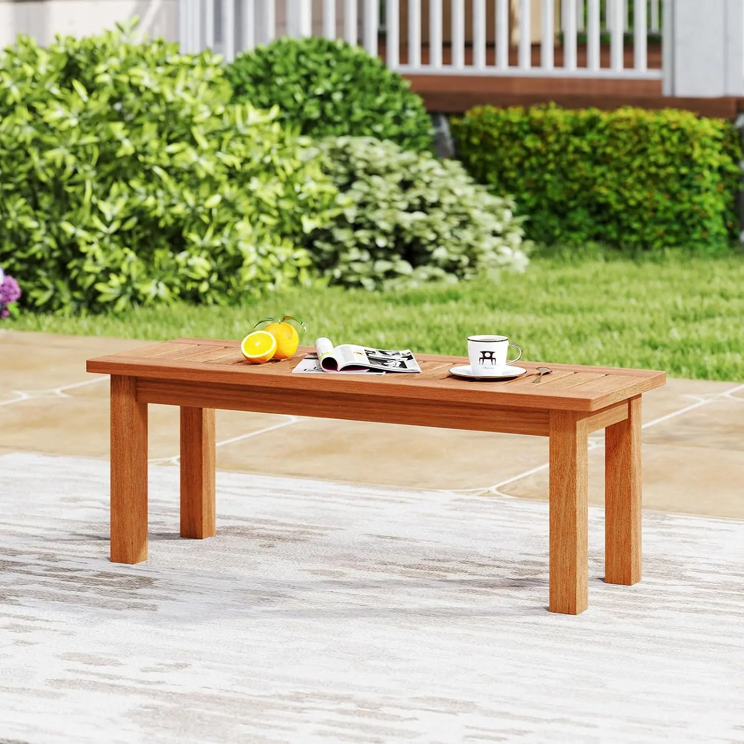 Outdoor Backless Bench, Solid Wood Patio Bench w/Slatted Seat, 2-Person Rustic Wooden Entryway Bench for Front, Customized