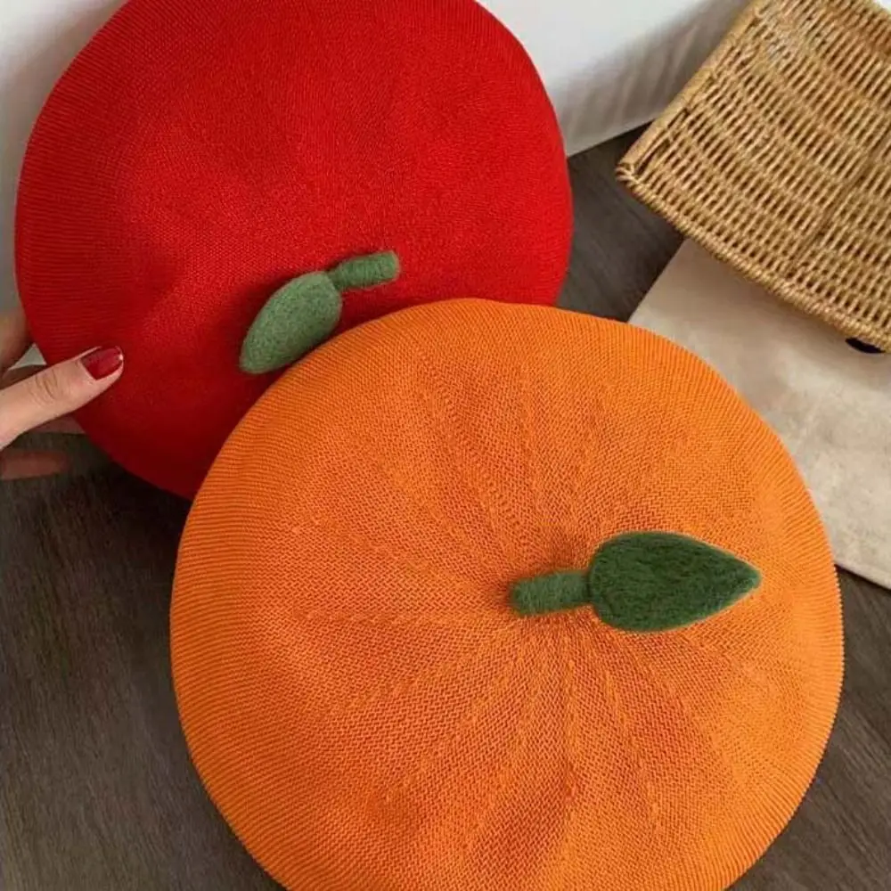Japońska różowa brzoskwiniowa dziewczyna malarzka kapelusz oddychający pomarańczowy beret czapka owocowa codzienna świeża urocza czapka beanie beret na wiosnę i lato