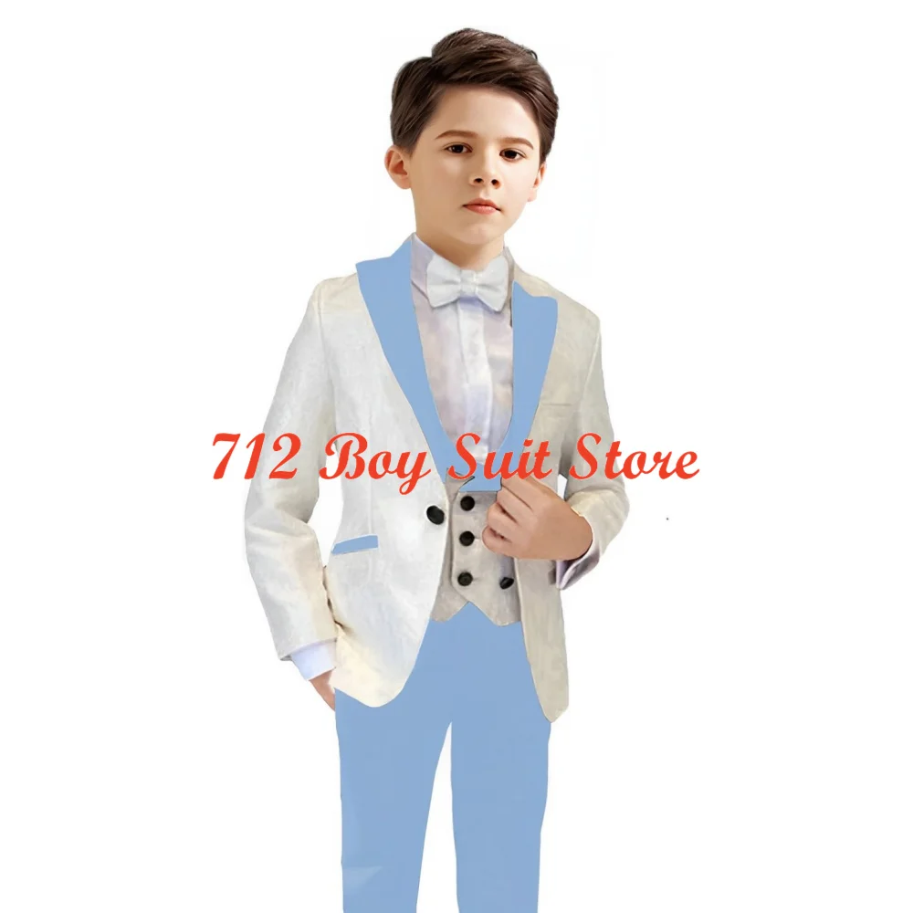 Elegante Jongens Pak Bruiloft Smoking 3 Stuk Double Breasted Vest Blazer Broek Set Formele Kind Blzer