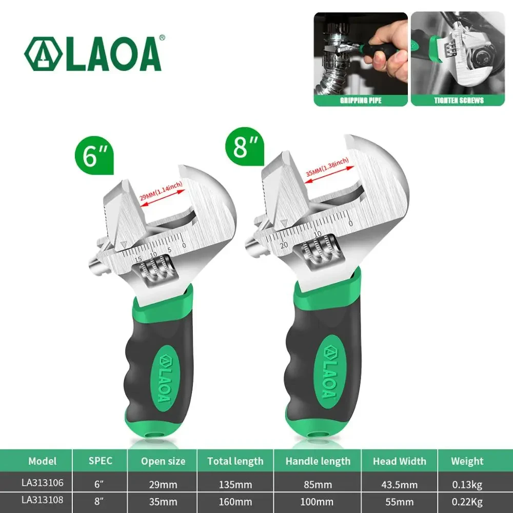 

LAOA 6inch/8inch Adjustable Wrench Monkey Wrenches Short Handle Spanner Pipe Wrench for Air Controller Pipe Hand Tools