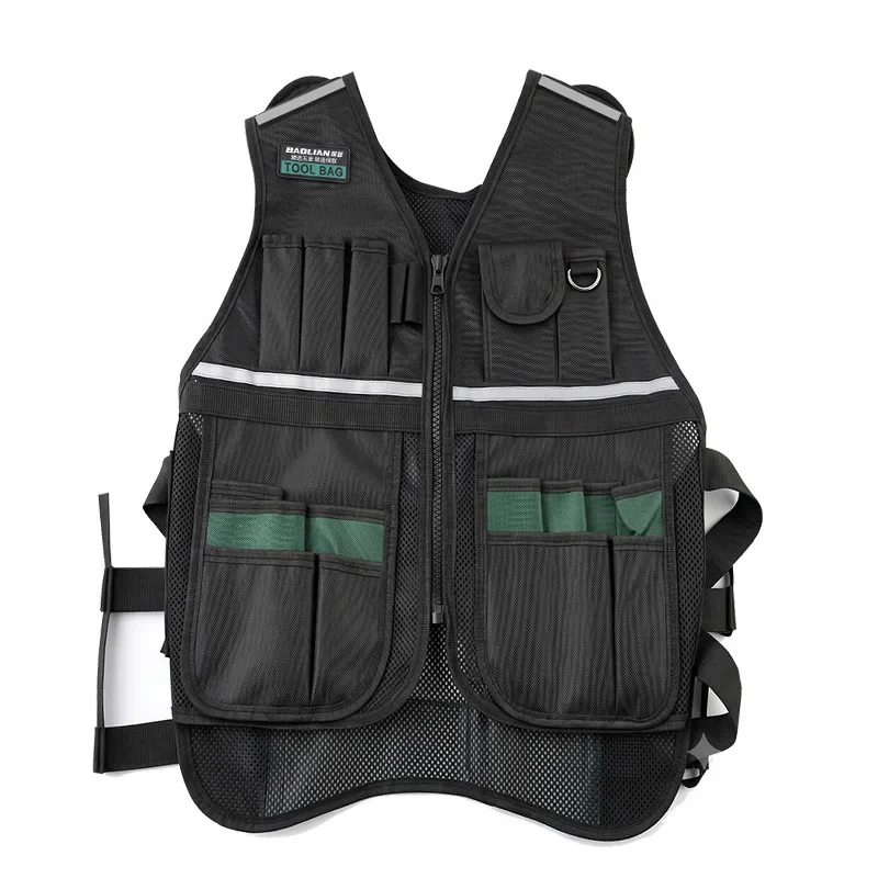 Adjustable Workwear Allround Work Tool Vest Safety Vest with Multi-pockets and Zipper Heavy Duty Tool Vest for Electricians