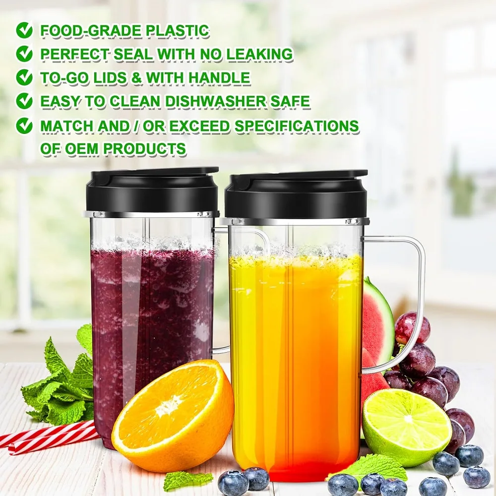 2PCS Tall 22oz Cup with Flip Top To-Go Lid with Handle Compatible with Magic Bullet 250W MB1001 Blender Juicer Mixer Accessories