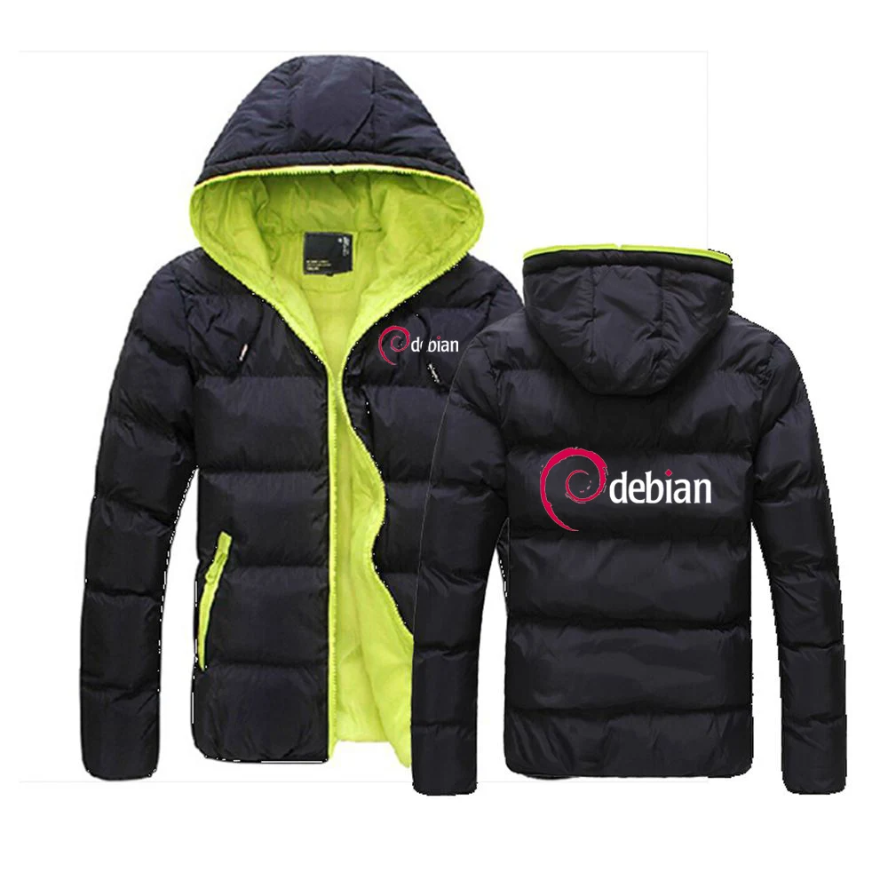 Linux Debian 2024 Men New Autumn and Winter Breathable Six-color Cotton Jacket Casual Hooded Solid Color Fashion Coat Tops