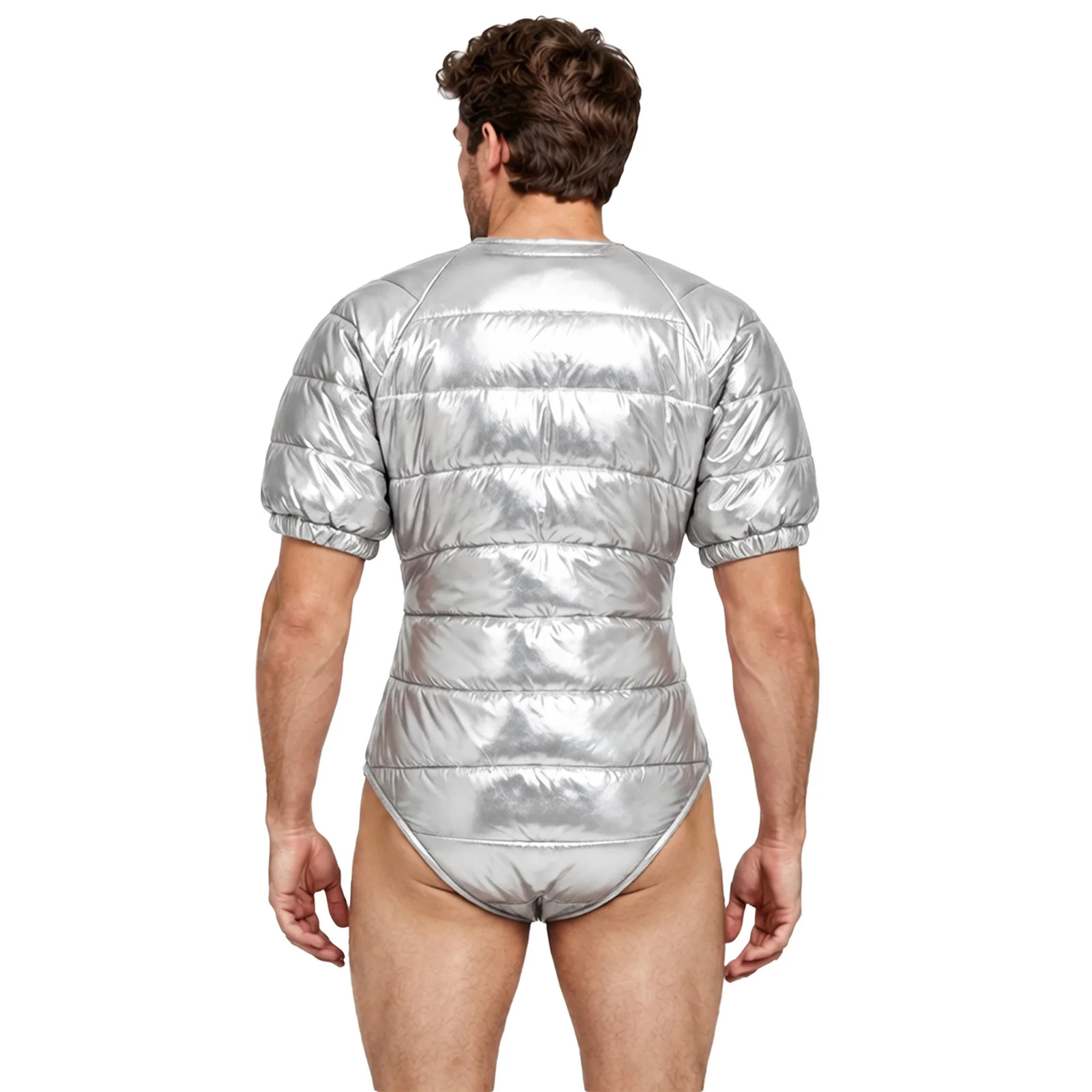 Mens Water Resistant Padded Bodysuit Zipper Front Short Sleeve Leotard Unitard for Outdoor Sports Running Jogging Daily Wear