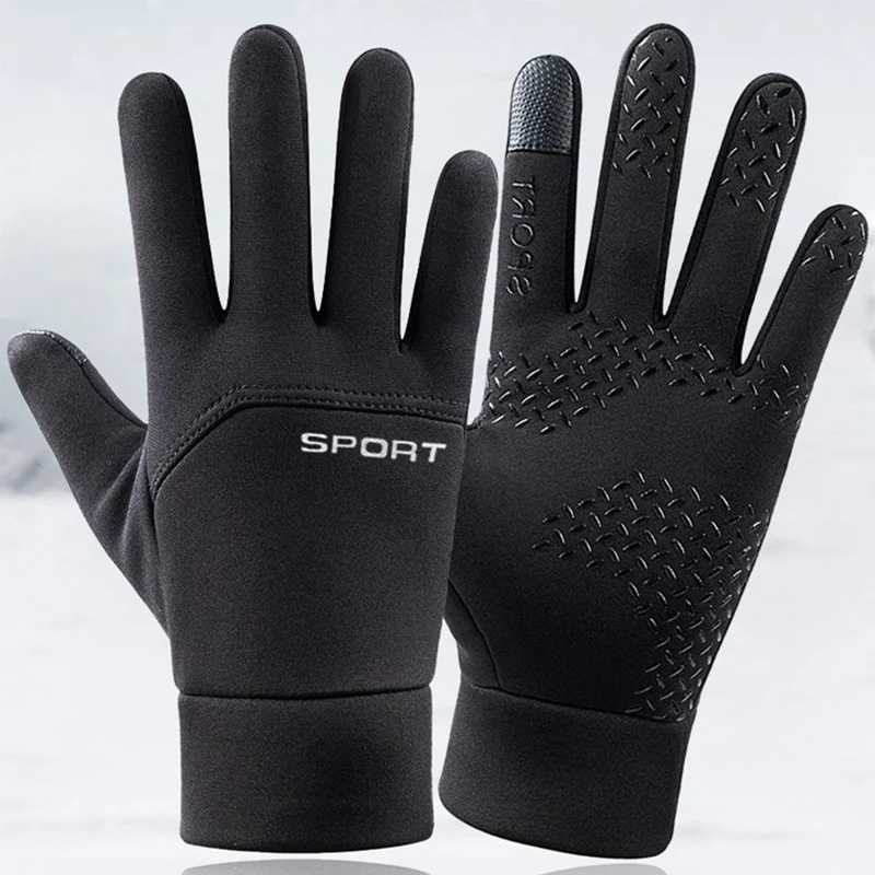 Men Windproof Motorcycle Gloves Outdoor Sports Ski Running Touch Screen Thin Style Fleece Gloves Non-Slip Warm Full Fingers