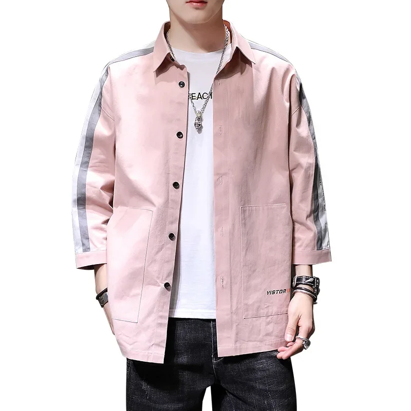 

Korean Fashion Men Shirts Casual Oversized Mens Dress Shirt Three-quarter Sleeve Shirt Mens Cotton Shirt Man Clohing