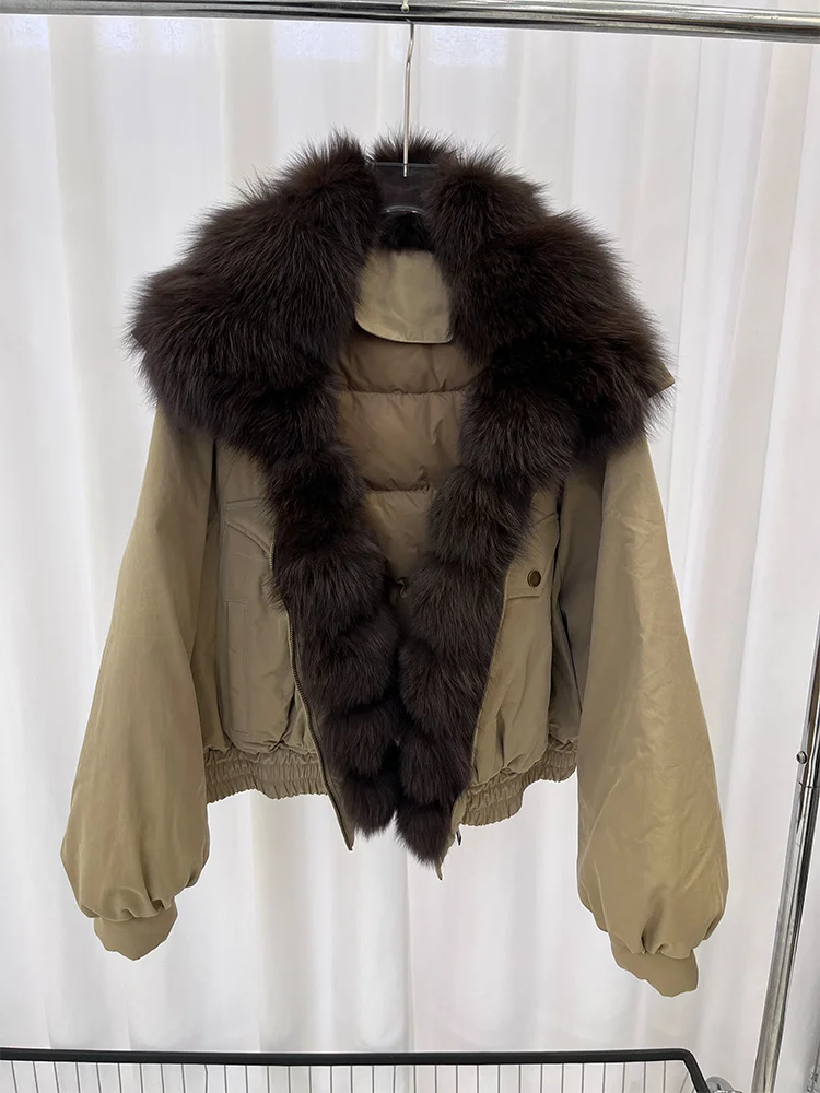 جديد فاخر الشتاء المرأة الطبيعية ريال فوكس الفراء طوق معاطف أوزة أسفل سترة الدنيم سترة أبلى الإناث عادية