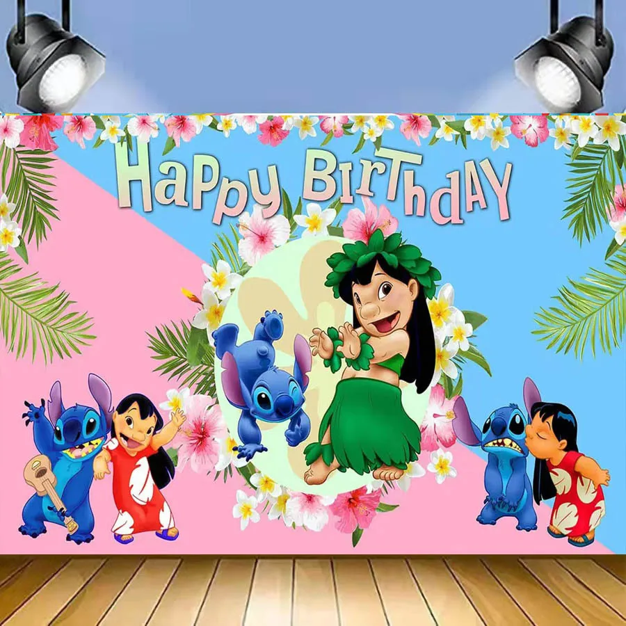 Pink Lilo & Stitch Theme Birthday Party Decoration Paper Tableware Cup Plate Balloon Background For Kild\'s Baby Shower Supplies