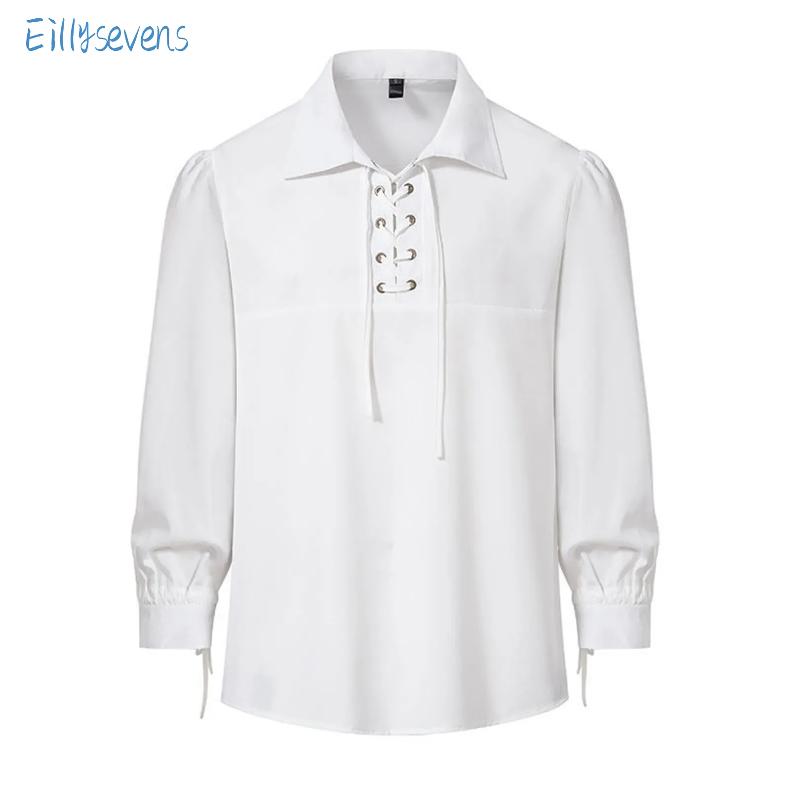 

Men'S Retro Trend Shirts Fashion Classic Lace-Up Lapel Long Sleeve Shirts Party Punk Hippie Casual Shirts Palace Style Shirts