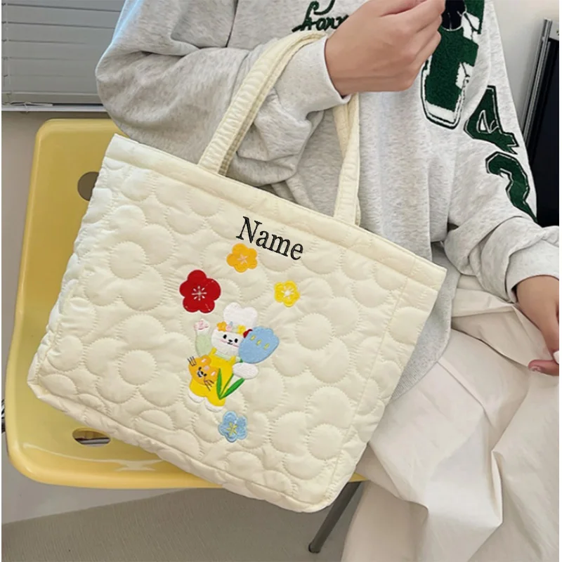 Personalized New Embroidered Little Rabbit Love Handbag Large Capacity Portable Tote Bag Student School Bag Women's Easter