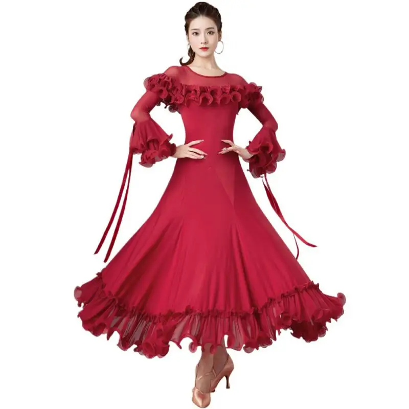 2024 امرأة فستان رقص حديث جديد المعايير الوطنية فستان رقص الفالس المنافسة المهنية أداء الملابس 7193