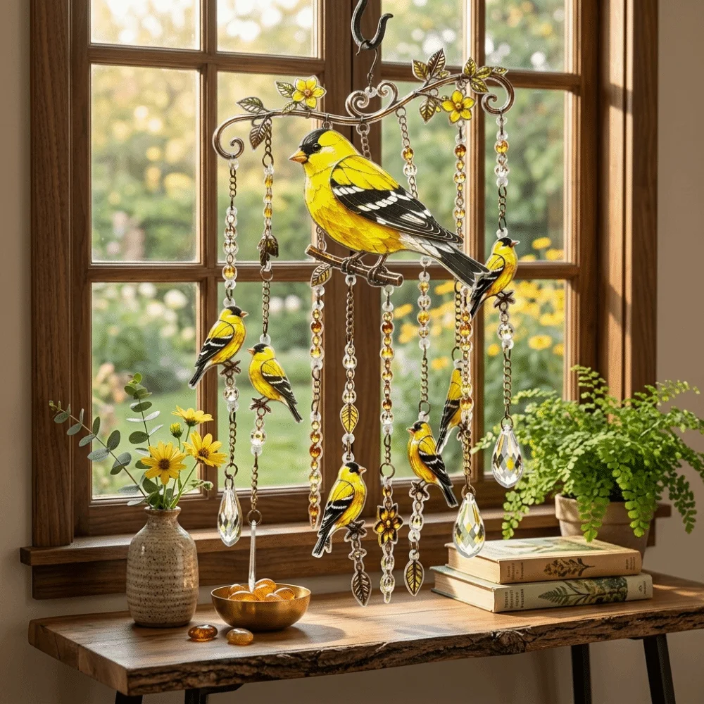 Whimsical Decor Colorful Hummingbird Wind Chime 2D Flat Acrylic Garden Pendant Decorative Bird Hanging Ornaments Indoor