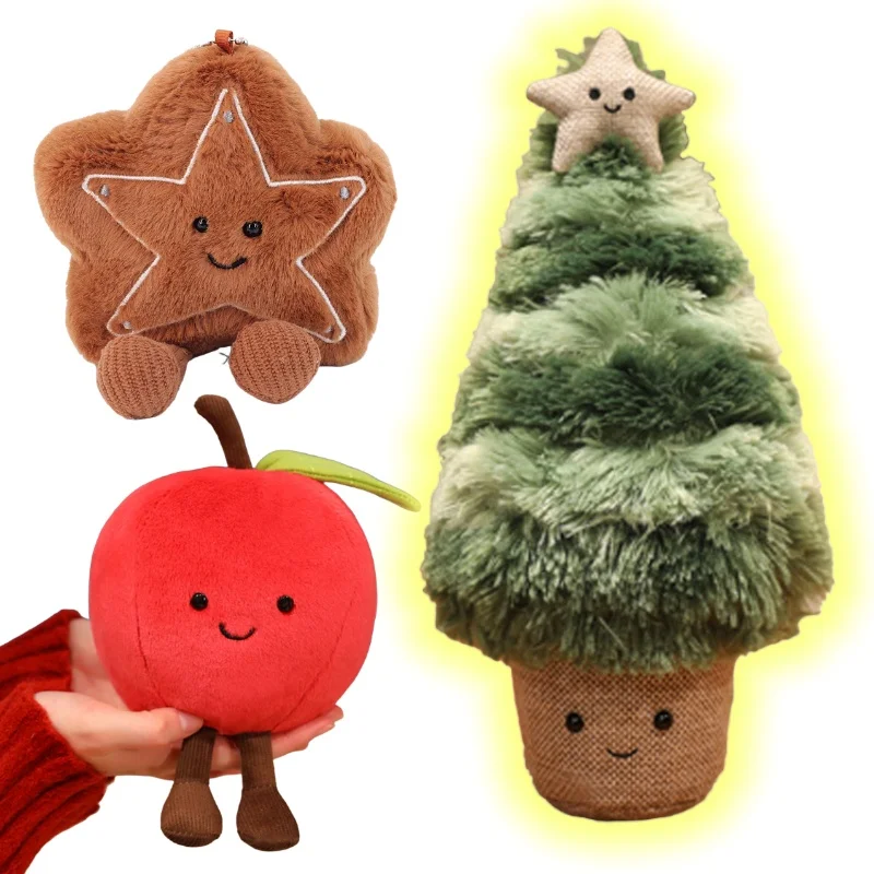 

Забавные плюшевые игрушки с яблочной елкой, милые мультяшные рождественские куклы, пряники, мягкие фруктовые растения для детей, праздничный декор, подарок на вечеринку