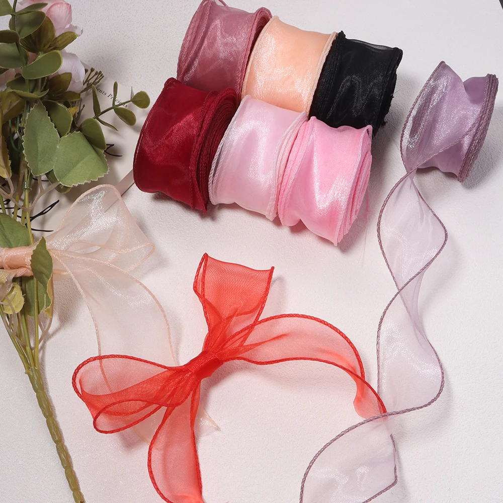 9m/roll 4cm Solid Color Polyester Fish Tail Organza Ribbon Wave Trim Ribbons for DIY Flower Cake Wrapping Bow Hair Accessories