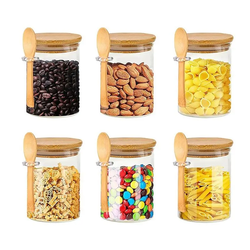 BHBL Glass Jars with Bamboo Lid & Spoons, Glass Jar with Airtight Lid, 15 Oz/450ML Glass Food Storage Containers 13Pcs