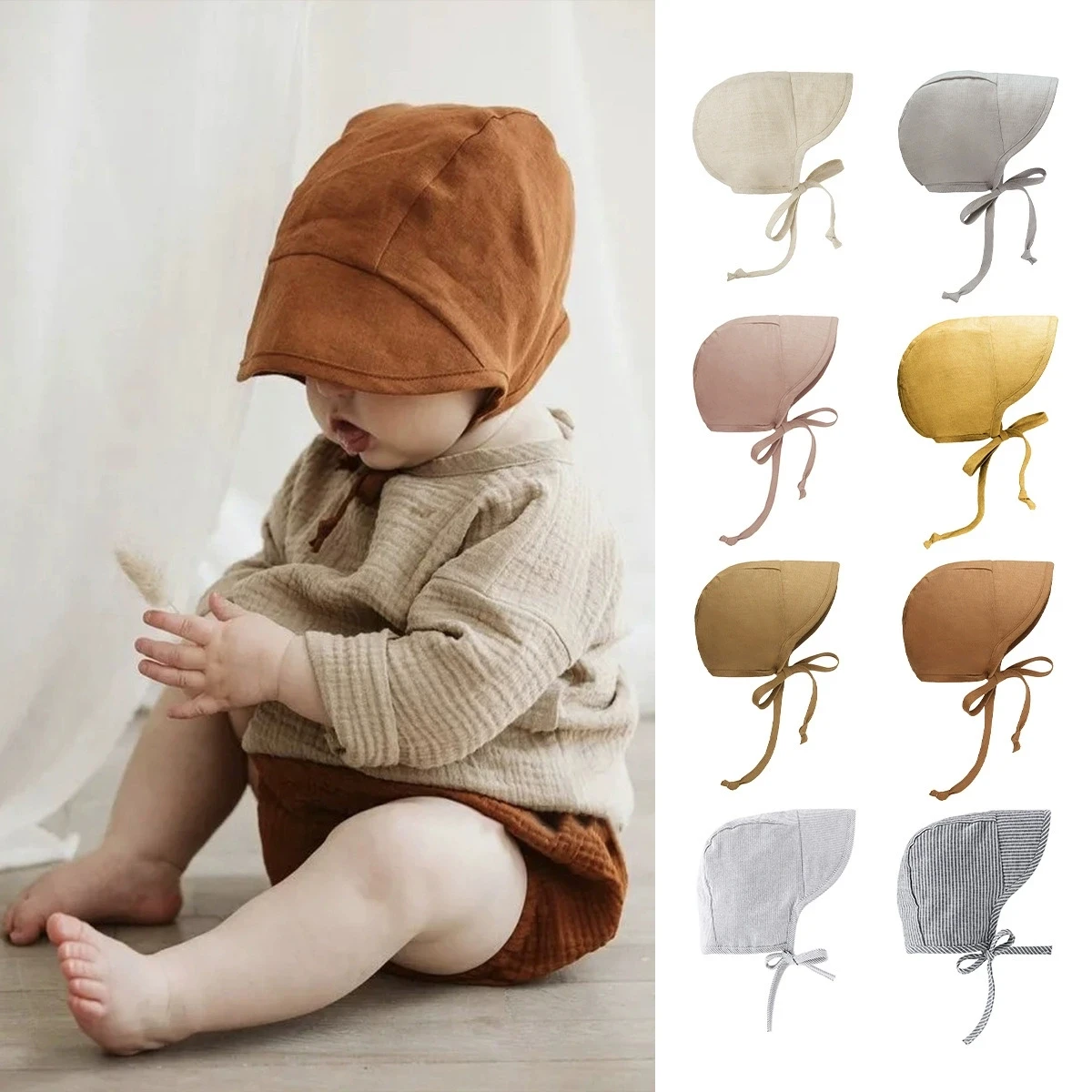 

Cotton Baby Hats Girl Boy Sun Hat Soft Newborn Bonnet Toddler Summer Adjustable Cap Solid Children Outdoor Hair Accessories