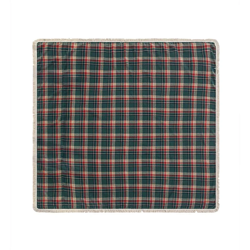 Antypoślizgowy, pełny pokrowiec na sofę z frędzlami Świąteczna atmosfera Ręcznik na sofę Retro Wakacyjny czerwony i zielony ręcznik z siatki