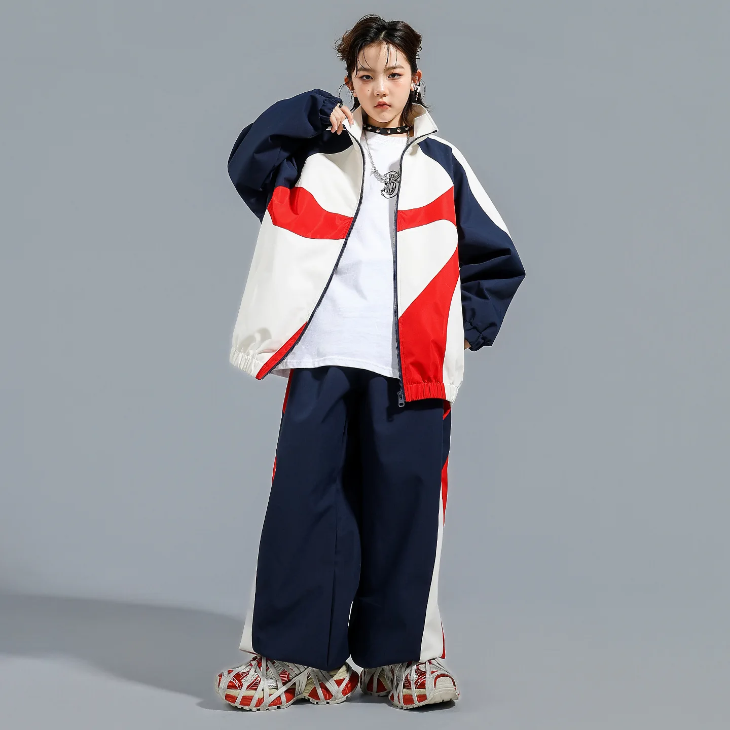 Kids Hip Hop Streetwear Contrast Tops And Dance Pants Set for Boys And Girls Jazz Dance Performance Clothing Group Outfit