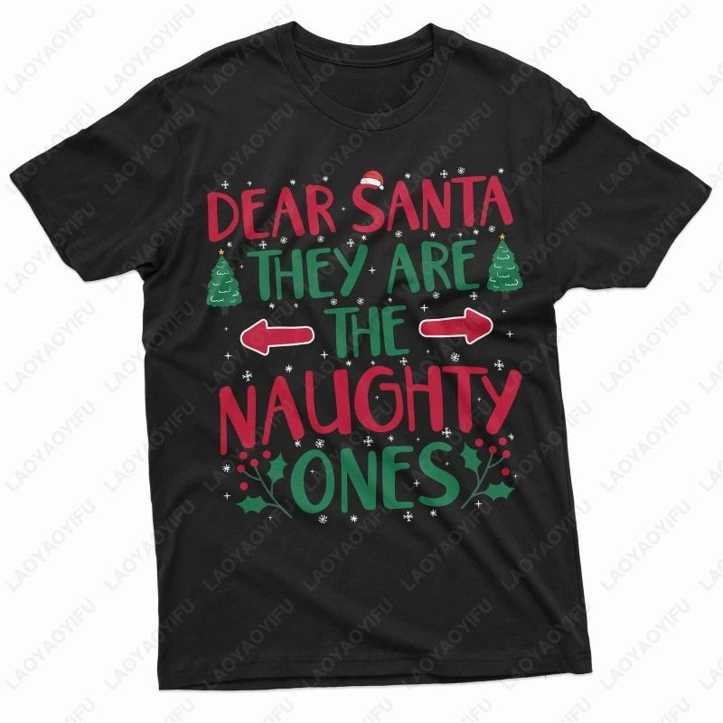 Mens Funny Christmas Santa List T-shirt They Are Naughty Ones Humorous Casual Tees High Quality Cotton Short-sleeve Shirt Tops