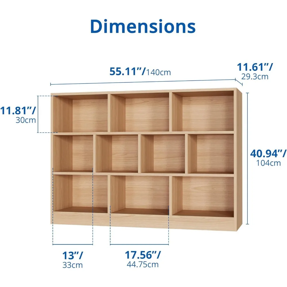 Книжные шкафы для детей, органайзер для хранения 10 кубиков с анти-наклоном для спальни, гостиной, 55,11 дюйма Ш X 11,61 дюйма Д X 40,94 дюйма в