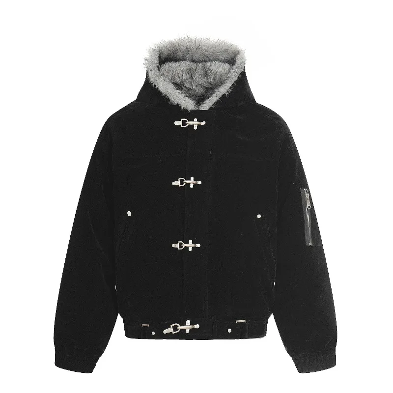 2026 Autumn Winter New Thick Warm Winter Hooded Jacket Korean Fashion Men's Retro Airplane Buckle Windproof Jacket Hoodie Coat