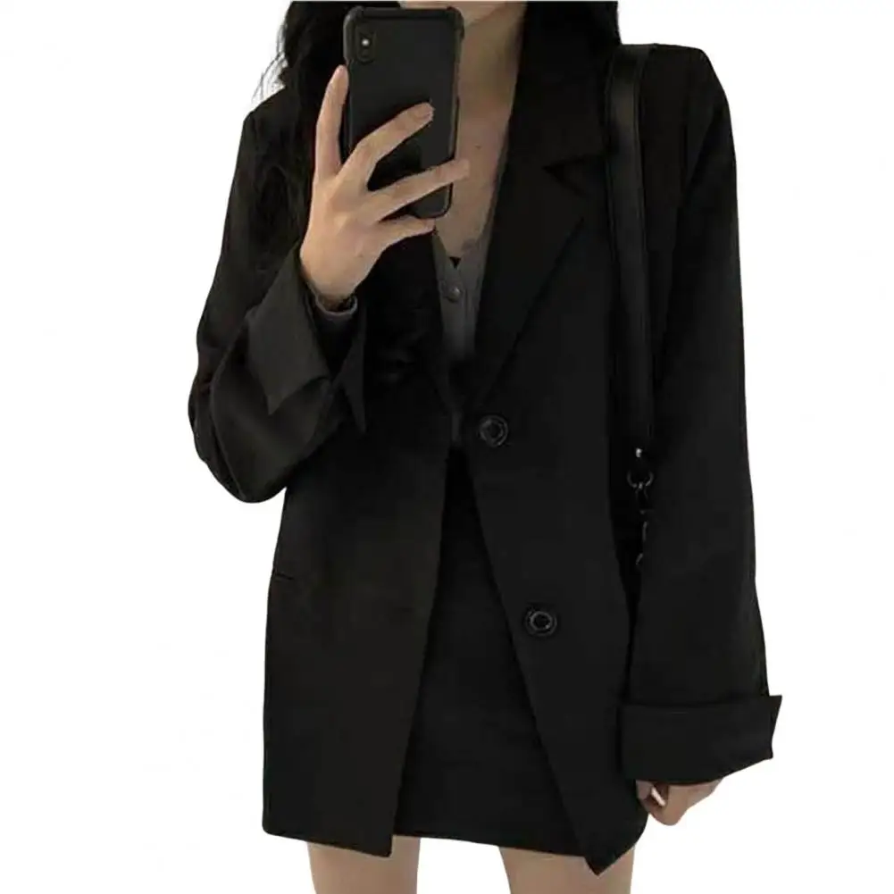 Classic Women Suit Coat Regular Loose Button Design Lady Girl Casual Black Blazer Suit Jacket Coat  Autumn Blazer All Match